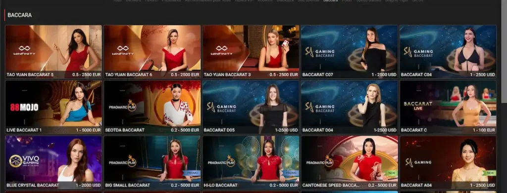 Tables de baccarat en direct Megapari Côte d'Ivoire avec plusieurs studios de jeu