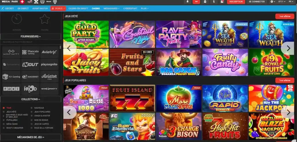 Machines à sous du casino Megapari Côte d'Ivoire avec les jeux Pragmatic Play